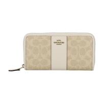 COACH Zip-Around Logo Zip Closure Parallel Import Leather Wallet Women's Beige ruda