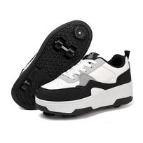 Boys Roller Skates Shoes Removable Flat Shoes Four Wheels Girls Roller Skates Sneakers for Women Boys Skate Shoes 31 juoda/balta