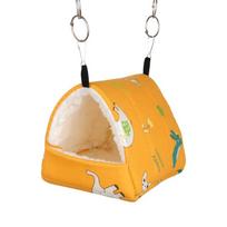 1pc Cute Print Bird Bed Mini Cage Rabbit Squirrel Mat Guinea Pig Nest Hamster House Small Animal Sleeping Bed Pet Hanging Cage M 16x13x16cm geltona