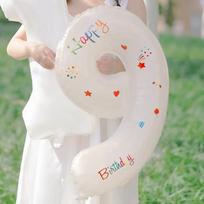 Shicai White Floral Print Number Balloon Decorations for Children's Birthday Party Scene Setup, Outdoor Handheld Photo Props, 9