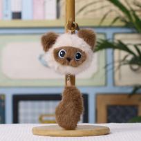 Plush Cat Keychain With Retractable Meow Sound For Kids And Collectors WhiteBrownTail