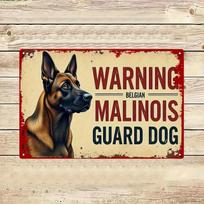 Senovinis metalinis skardinis ženklas su saugos įspėjimu - Belgijos malinua sarginio šuns plakatas su įspėjamuoju tekstu, tvirtas vidaus/lauko dekoratyvinis elementas 20X30CM black
