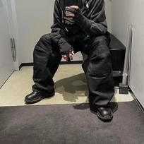 FlowStreet Vintage Coated Wax Black Wide Leg Baggy Cargo Pants Men's Streetwear Cleanfit Pleated Casual Overalls Oversized Loose Trousers M