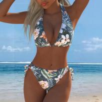 New European and American One-piece Bikini, Digital Printing Tight Backless Swimsuit for Women S povo mėlyna spalva