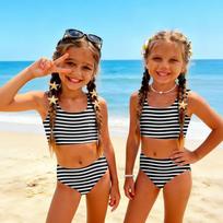 Summer Girls' Casual Printed Two-Piece Bikini Swimsuit Set 100 juoda