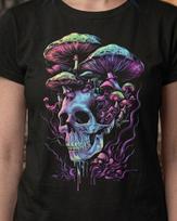 Mushroom Skull Shirt, Psychedelic Trippy Gothic Graphic Tee, Goblincore Cottagecore Alt Clothing L