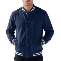 Men's Striped Color-Block Zip-up Baseball Jacket with Collar XL tamsiai mėlyna