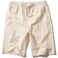 Mens Loose Breathable Linen Casual Knee Length Summer Beach Shorts M smėlis