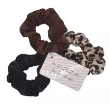Trijų plaukų gumyčių rinkinys (juodos, rudos ir leopardo rašto)