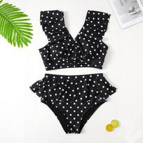 Plus Size Polka Dot Ruffle Bikini with Flared Shorts for Summer XL