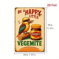 2D Flat, 8x12 Inch VEGEMITE Tin Sign - Vintage Australian Humorous Wall Art with Bird & Jar Design, Durable Iron Metal Plaque 20x30cm（7.8x11.8inch）