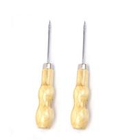 2pcs  Wooden Handle Shoes Repairing Awl Leather Shoe Sewing Cobbler Tool DIY Craft Repair Hand Stitcher Straight Curved Hook