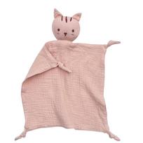 Soft Cotton Muslin Baby Bib Stuffed Cat Doll Newborn Appease Towel Security Blanket Baby Sleeping Cuddling Towel Facecloth rožinė