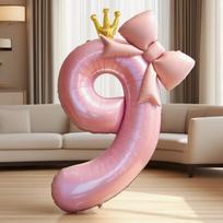 Shicai Pink Number Balloon Bow, Birthday Gift for Boys And Girls, First Birthday Party Decoration, Photo Prop, 9