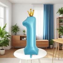 Shicai Crown Blue Digital Balloon, Children's First Birthday Scene Decoration, Boys And Girls Birthday Gift, Photo Props 1