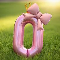 Shicai Pink Number Balloon Bow, Birthday Gift for Boys And Girls, First Birthday Party Decoration, Photo Prop, 0