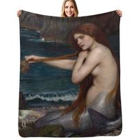 The Mermaid - John William Waterhouse Throw Blanket Anti Shedding Soft Fuzzy Blanket for Home Size: 75*100cm, Weight: 230 GSM