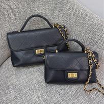 Xiaoxiangfeng 25k handle mouth cover bag caviar cowhide rhombus chain bag square buckle shoulder portable messenger bag women Small size 19*12*5cm juoda