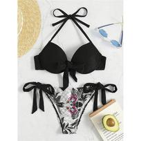 S - XL Sexy Flower Printed Underwired Bikini Female Swimsuit Women Swimwear Two-Pieces Bikini Set Bather Bathing Suit Swim S juoda
