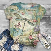 Summer Vintage Butterfly Dragonfly Pattern T-Shirts 3D Print Women Short Sleeves T Shirt Y2k Harajuku Tees Tops Female Clothing S