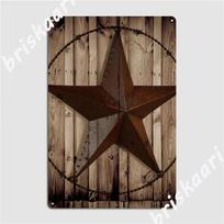 Primitive Western Country Barn Wood Grunge Texas Star Metal Sign Plaques Customize Wall Decor Pub Mural Club Tin Sign Poster 20X30CM