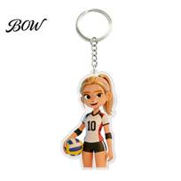 Volleyball Girl Bag Charm Acrylic Keychain, Cartoon Player Car Key Sports Keychain Accessories Ring, Pendant School Bags Backpacks Purses Ring A beige