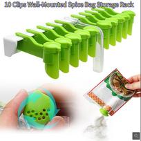 10 Clips Wall-Mounted Spice Bag Storage Rack Punch-Free Seasoning Bag Holder Sealing Clips Stand Salt Pepper Kitchen Shelf Organizer 10 clips set