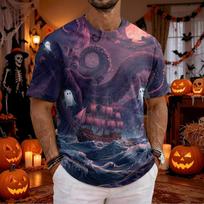 Men's Short Sleeve Halloween Print T-Shirt for Costume Party XXXL