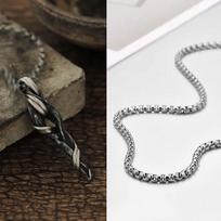 Men's Thai Silver Necklace Vintage Long Float Wood Pendant Light Luxury Minority Sweater Chain Trendy Necklace For Boy KOFSAC