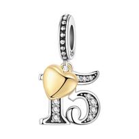 15th 16 18 20 21st Anniversary Birthday Wedding S925 Sterling Silver Charm Bead Pendant Fit Bracelet Necklace DIY Jewelry Gift
