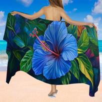 Vibrant Blue Hibiscus Sarong, Ultra Soft Large Quick Dry for Travel Camping Summer W40*H60(CM)