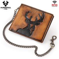 Men leather wallet pattern coin purse RFID anti-theft brush with chain large-capacity multi-function bag ruda
