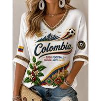 2026 New Women's Colombia 3D Printed Football Jersey Family Matching T-shirt Suitable for Daily and Training Wear Quick Drying S