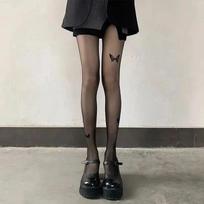 Women Ultra-Thin Tights Sexy Vintage Y2K Fake Tattoo Butterfly Black Transparent Silk Pantyhose Girls Lolita Summer Stockings