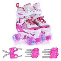 Roller Skates for Kids with Protective Gear 4 Size for Children of Different Ages Adjustable Light Up LED Luminous L rožinė