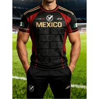 World Cup Men's Mexico Eagle Flag Jersey Breathable Short Sleeve Football Full Body Eagle Print Comfortable Training Top M