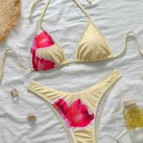 Women's Printed Back Tie Low-Rise Sexy Split Bikini Swimsuit XS geltona