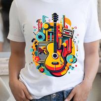 Colorful Guitar Music Montage T-Shirt | Acoustic Guitar Graphic Tee, 9 colors 3XL blue
