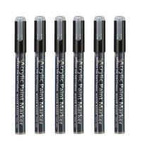 Black Acrylic Paint Marker Pens 6 Pack 5.7in Water Based Quick Dry Fine Tip Smooth Flow,Low Odor,Multi Surface,Art Supplies