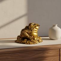 Three Legged Frog Statue Feng Shui Good Luck Brass Wealth Figurine for Office, Store, Home