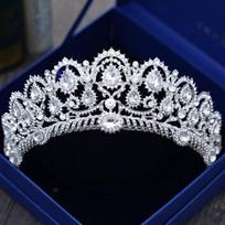Europietiška Diadema Karokiška Didelė Karūna Krištolinė Tiara Vestuvinė Karalienės Karūnos Nuotakos Kalnų Krištolo Tiaros Plaukų Aksesuarai Galvos Papuošalai width 14cm white