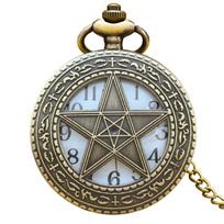 Vintage Bronze Clamshell Pentagram Hollow Carving Male Female Gift Quartz Pocket Watch bronza