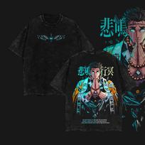 Anime Demon Slayer Graphic Himejima Gyomei T-shirt Men Washed Cotton Casual Loose Harajuku Male Vintage Tees Tops S