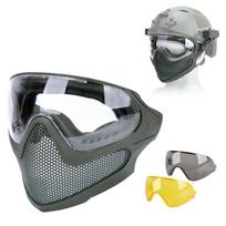 Tactical Face Mask Anti-Fog Goggle Paintball Airsoft Cs Shooting Steel Mesh Breathable Protective Head Helmet Masks Hunting Gear OD