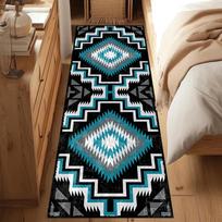 Meksikietiškas ilgas kilimas-takelis, Rustic Country Amerikietiškas geometrinis neutralus kilimas-takelis koridoriui, valgomajam, prieškambariui 40cm x 120cm black