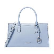 MICHAEL KORS Arden woven leather trimmed letter-embossed metal brand charm PU and polyester handbag medium women's light blue mėlyna
