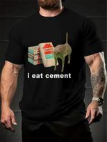 I Eat Cement Funny Cat Meme Graphic Tee Mens Vintage Cotton T-Shirt L