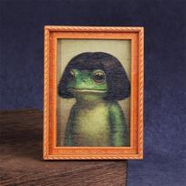 1Pc Mini Wooden Photo Frame Frog Fridge Magnet Funny Green Frog & Haircut Modern Kitchen Decor Durable Refrigerator Ornament