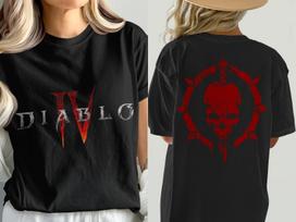 Necromancer Diablo 4 T-Shirt Distressed Skull Emblem Gaming Apparel Tee XXL