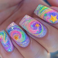 24 Pcs Gradient Press On Nail Long False Nail Stars Acrylic Nail Stylish Full Cover Stick On Nail for Woman 1